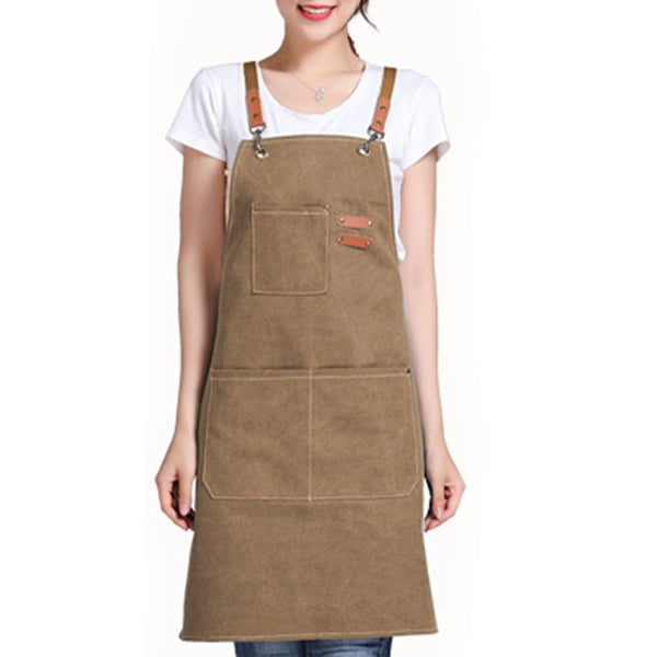 Cotton Apron with Pockets for Kitchen Cooking Baking Brown