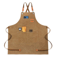 Cotton Apron with Pockets for Kitchen Cooking Baking Brown