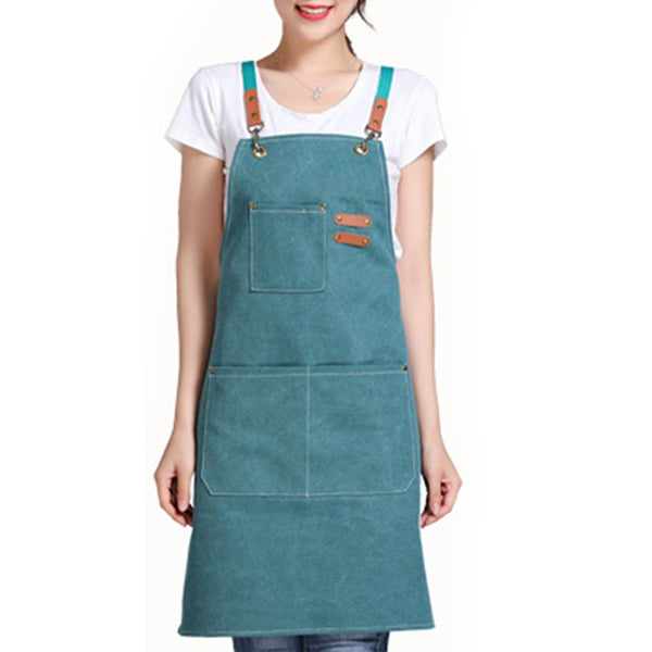 Cotton Apron with Pockets for Kitchen Cooking Baking Turquoise