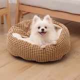 Pet Bed with Attached Blanket Hooded Pet Calming Bed Cushioned Pet Cave Bed Light Brown