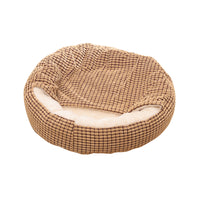 Pet Bed with Attached Blanket Hooded Pet Calming Bed Cushioned Pet Cave Bed Light Brown