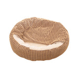 Pet Bed with Attached Blanket Hooded Pet Calming Bed Cushioned Pet Cave Bed Light Brown