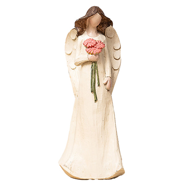 Resin Praying Angel Figurine Sculpture Hand Holding Heart Home Ornaments Beige