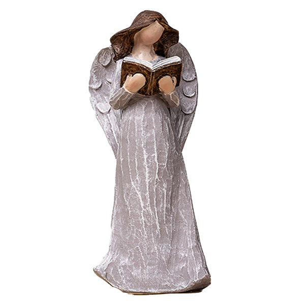 Resin Praying Angel Figurine Sculpture Hand Holding Heart Home Ornaments Gray