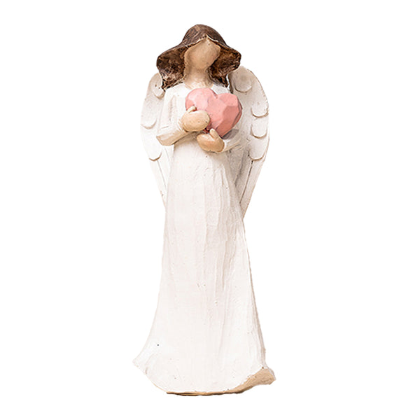 Resin Praying Angel Figurine Sculpture Hand Holding Heart Home Ornaments White