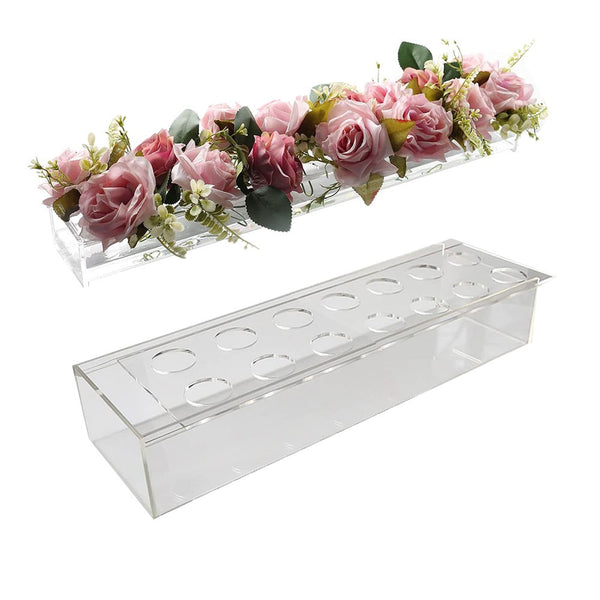 14-Hole Rectangular Acrylic Flower Vase Clear Floral Centerpiece Vase for Dining Table Wedding Tables Decorative Vase Home Decor