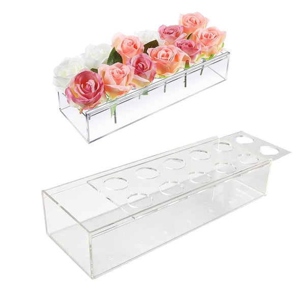 12-Hole Rectangular Acrylic Flower Vase Clear Floral Centerpiece Vase for Dining Table Wedding Tables Decorative Vase Home Decor