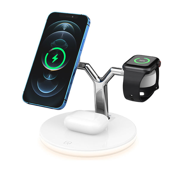 3-in-1 Fast Charging Station Wireless Magnetic Charging Stand Charger Dock White