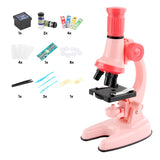 1200X Magnification Kids Microscope Toy Kit Kids Beginners Biological Microscope Kit Pink