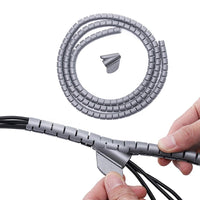 10mm Spiral Cable Management Sleeve Flexible Cable Bundler Manager with Cord Organizer Clip for Home and Office Grey