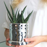 Disco Ball Planter Pot Mirror Disco Cylindrical Vase Modern Ceramic Planter Pot