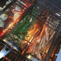 Rolling Grilling Basket Stainless Steel BBQ Grill Mesh Camping Barbecue Rack Large