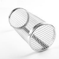 Rolling Grilling Basket Stainless Steel BBQ Grill Mesh Camping Barbecue Rack Large