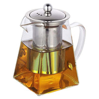 Square Glass Teapot Clear Teapot with Strainer for Tea and Coffee