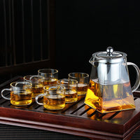 Square Glass Teapot Clear Teapot with Strainer for Tea and Coffee