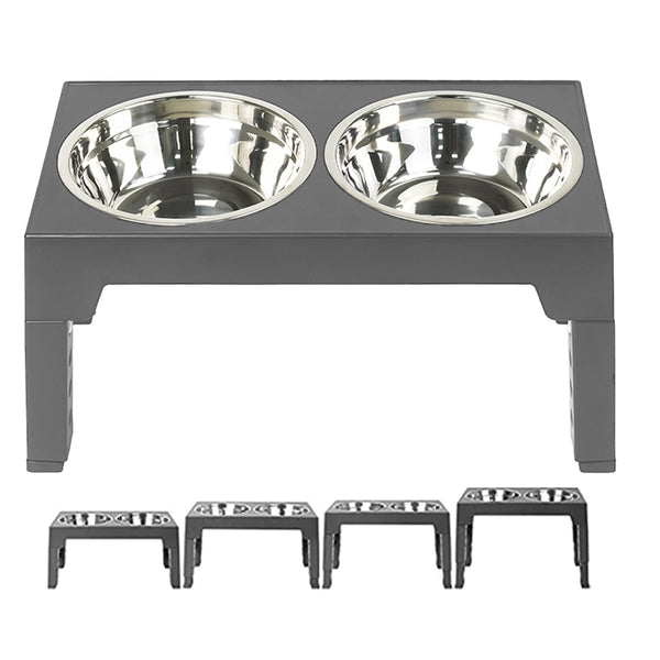 Elevated Pet Double Feeder Bowls Adjustable Height Raised Bowls with Stand Grey