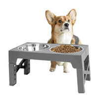 Elevated Pet Double Feeder Bowls Adjustable Height Raised Bowls with Stand Grey