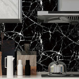 5M Marble Texture Wall Sticker Decor Roll Wallpaper Self Adhesive Contact Paper for Kitchen Worktop Covering Black