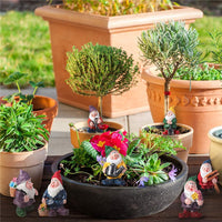 7-Piece Mini Gnome Statue Miniature Resin Statues Outdoor Garden Ornaments