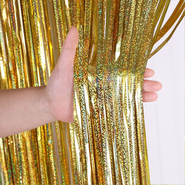 2Pcs Fringe Curtain PET Curtain Backdrop Streamers Party Decorations Gold