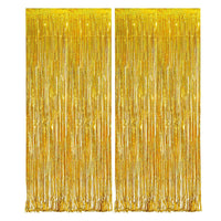 2Pcs Fringe Curtain PET Curtain Backdrop Streamers Party Decorations Gold