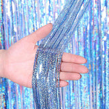 2Pcs Fringe Curtain PET Curtain Backdrop Streamers Party Decorations Light Blue