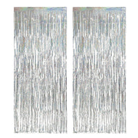 2Pcs Fringe Curtain PET Curtain Backdrop Streamers Party Decorations Silver