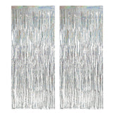 2Pcs Fringe Curtain PET Curtain Backdrop Streamers Party Decorations Silver