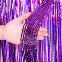 2Pcs Fringe Curtain PET Curtain Backdrop Streamers Party Decorations Purple