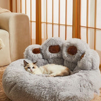 Pet Sofa Cute Bear Paw Shape Cozy Sleeping Bed for Dog Cat Grey