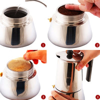 Stainless Steel Coffee Maker Latte Moka Pot Suitable for Induction Cookers