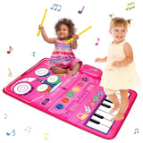 2-in-1 Musical Mats Piano Keyboard and Drum Toddlers Early Education Toy Pink