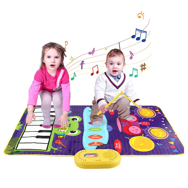 2-in-1 Musical Mats Piano Keyboard and Drum Toddlers Early Education Toy Purple