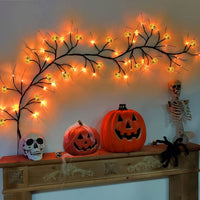 Halloween Pumpkin Willow Vine Twig Decoration Lights Spider Bats Branches Lights