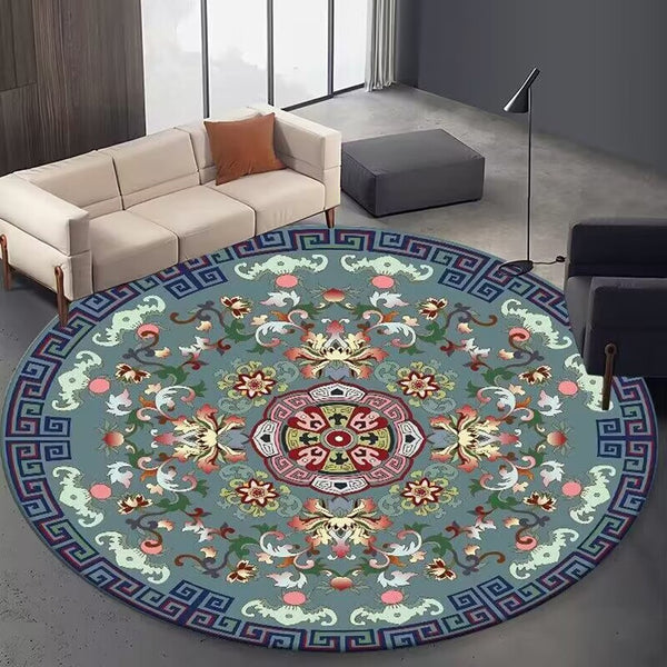 Retro Round Floor Mat Home Room Anti Slip Mat Home Decoration Style 3