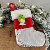 Sequin Green Monster Christmas Stocking Xmas Tree Pendant Christmas Decoration Silver