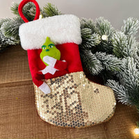 Sequin Green Monster Christmas Stocking Xmas Tree Pendant Christmas Decoration Gold