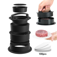 4-in-1 Burger Press with 100 Oil Blotting Paper Hamburger Maker Patty Mold DIY Meat BBQ Mold