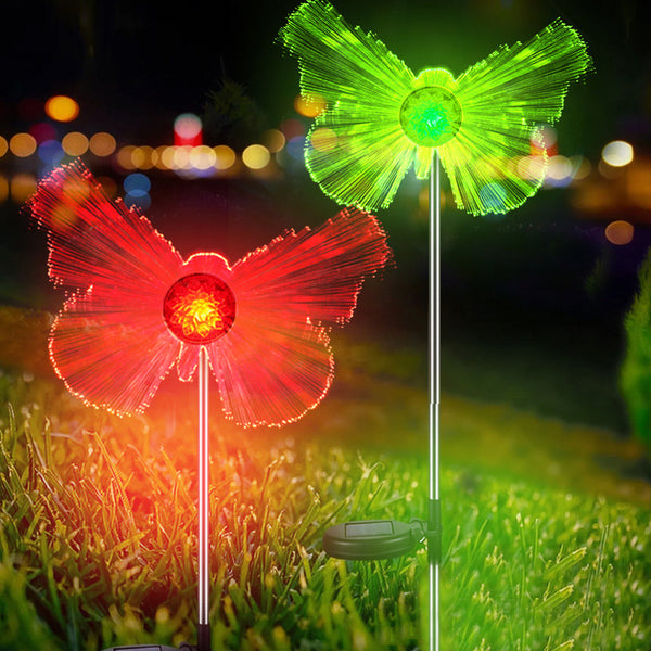 2Pcs Solar Garden Stake Lights Color Changing Microfiber RGB Light Outdoor Garden Pathway Yard Decoration Style 1