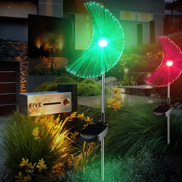 2Pcs Solar Garden Stake Lights Color Changing Microfiber RGB Light Outdoor Garden Pathway Yard Decoration Style 2