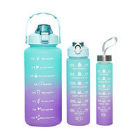 3-Piece Set Gradual-Color Motivational Water Bottles Set Sports Drinking Bottle with Time Markings Purple