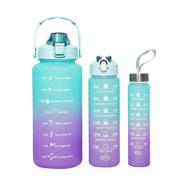 3-Piece Set Gradual-Color Motivational Water Bottles Set Sports Drinking Bottle with Time Markings Purple