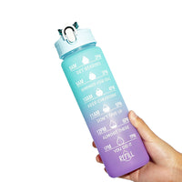 3-Piece Set Gradual-Color Motivational Water Bottles Set Sports Drinking Bottle with Time Markings Purple