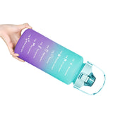 3-Piece Set Gradual-Color Motivational Water Bottles Set Sports Drinking Bottle with Time Markings Purple