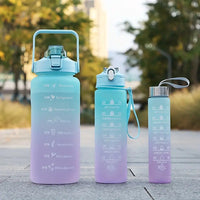 3-Piece Set Gradual-Color Motivational Water Bottles Set Sports Drinking Bottle with Time Markings Purple