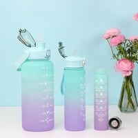 3-Piece Set Gradual-Color Motivational Water Bottles Set Sports Drinking Bottle with Time Markings Purple