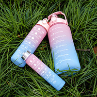 3-Piece Set Gradual-Color Motivational Water Bottles Set Sports Drinking Bottle with Time Markings Pink