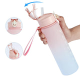 3-Piece Set Gradual-Color Motivational Water Bottles Set Sports Drinking Bottle with Time Markings Pink