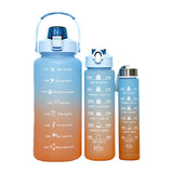 3-Piece Set Gradual-Color Motivational Water Bottles Set Sports Drinking Bottle with Time Markings Orange