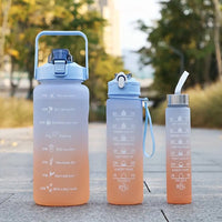 3-Piece Set Gradual-Color Motivational Water Bottles Set Sports Drinking Bottle with Time Markings Orange